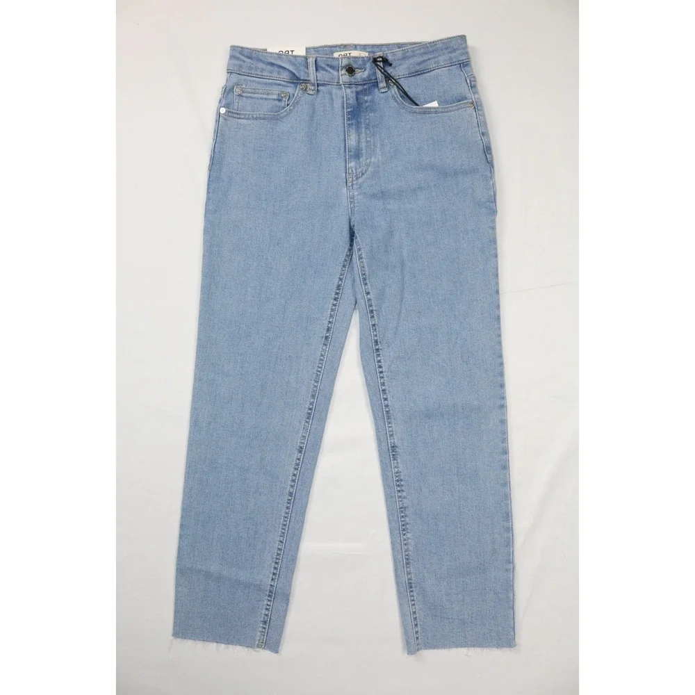 OAT New York Mid Rise Straight Ankle Jeans Women 6/28 NWT Light Wash Raw Hem